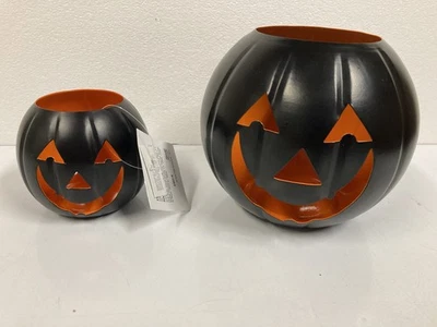 Nuevo IKEA Kustfyr Set 2 Tealight Jack O Linterna Calabaza Negro y Naranja Halloween Foto 1 de 4