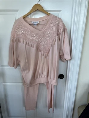 Conjunto de 2 piezas de camiseta adornada Adolfo II para mujer 3X melocotón de colección años 80 Foto 1 de 4