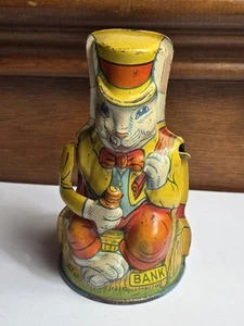 Vintage J Chein Uncle Wiggly Mechanical Savings Tin Litho Bank Wiggily - Picture 1 of 9