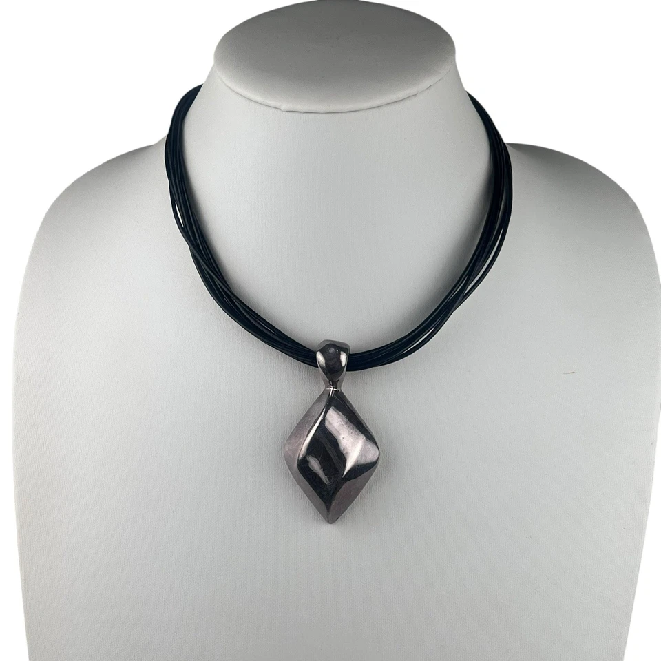 Collar Simmon Sebbag Plata Esterlina Modernista Abstracto 17.5" Multi Cordón Negro Foto 1 de 4