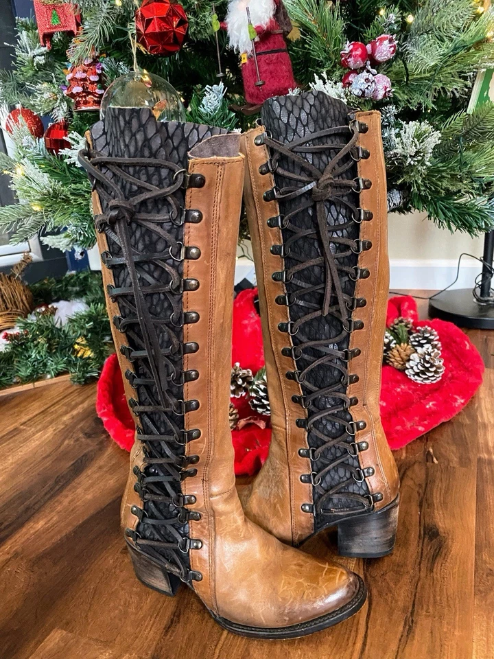 FREEBIRD by Steven Wyatt Cognac 棕色皮革系带骑行靴 6 码 — 第 1/4 张图片