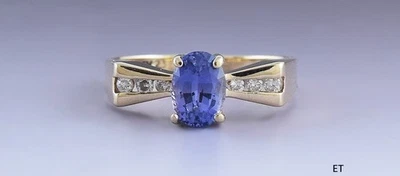 Vibrant 14K Yellow Gold ~1ct Tanzanite & Diamond Ring Size 7.25 - Image 1 of 4