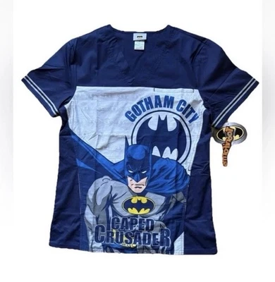 Batman Scrub Top Men’s Small Tooniforms Gotham City DC Comics V Neck Top - Image 1 of 4