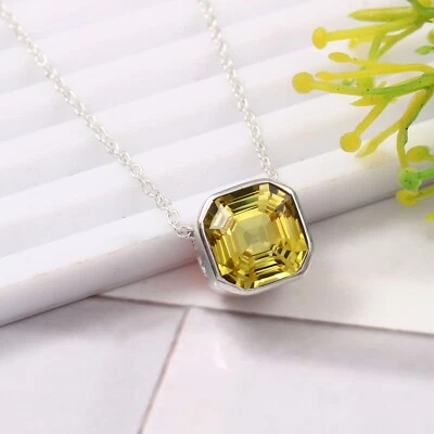 Naturale Ceylon Giallo Zaffiro 925 Pendente Argento Anniversario Fidanzamento - Immagine 1 di 4