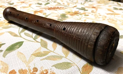 Antique Wooden 12" Primitive Country Beehive Ribbed Bobbin Textile Spool Spindle - Image 1 of 4