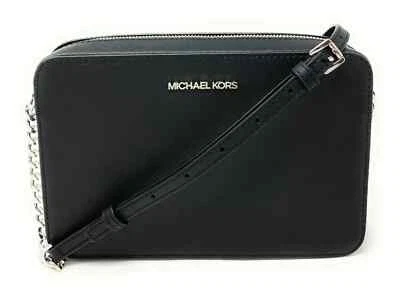 Michael Kors Jet Set Item Large East West Black Silver Crossbody Bag $378 - Image 1 of 4