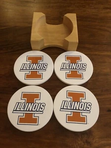 Univ. of IL Fighting Illini Set of 4 White Sandstone Coasters w/Cork Backing - Picture 1 of 4