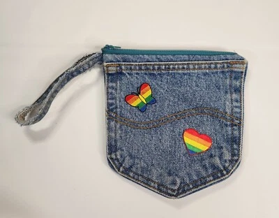 Parches arco iris muñequera de bolsillo Demin Jean hechos a mano Foto 1 de 4