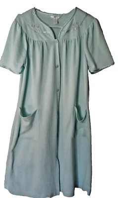 Bata plumero abrigo tumbona Lt aguamarina tejido gofre bolsillos para mujer pequeño Foto 1 de 4