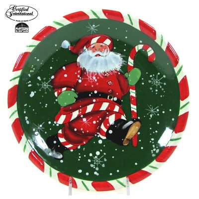 Certificado Int PEPPERMINT SANTA 8.25" Plato Navidad Bastón Mano Izquierda Susan Winget Foto 1 de 4