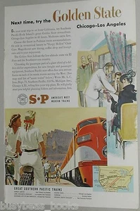 1951 SOUTHERN PACIFIC LINES advertisement, Golden State train, diesel - Imagen 1 de 3