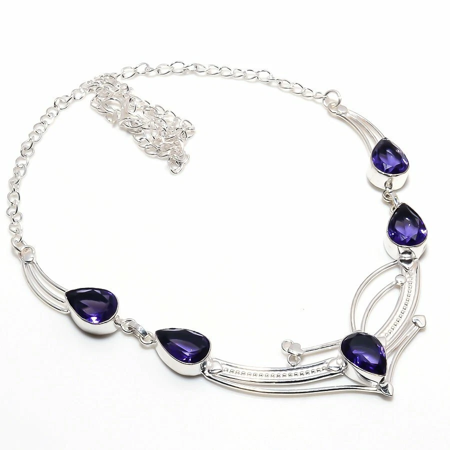 Collares de joyería de plata de ley 925 hechos a mano con piedras preciosas de amatista púrpura talla 18" Foto 1 de 1