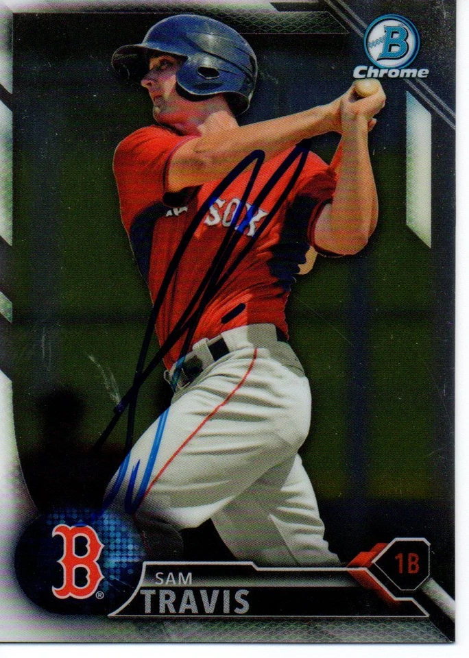 Sam Travis Boston Red Sox 2016 Bowman Chrome Prospects Signed Card - Image 1 of 1