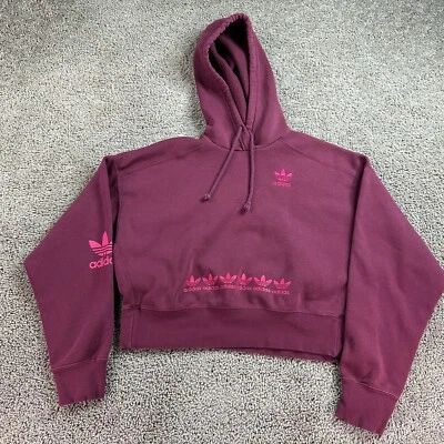 Adidas Trefoil Hoodie Womens Medium Burgundy Red Logo Play Cropped Sweatshirt * - Image 1 of 4