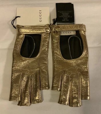 GUCCI women's gloves NWT Leather Gold/Metallic Size7 Small - Image 1 of 4