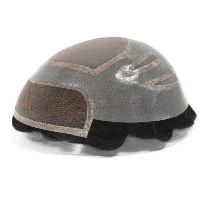 Toupee For Mens Lace Front Human Hair Replecement System Hairpieces 6X8#1B Black - Image 1 of 4