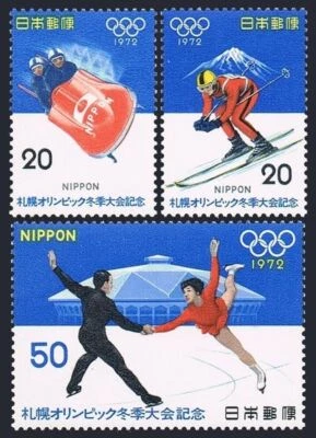 Japón 1103-1105,1105a, MNH. Juegos Olímpicos de Sapporo-1972. Bobsledding. Patinaje artístico, Foto 1 de 2
