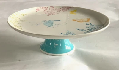 Portmeirion Dawn Chorus Footed Cake Stand Plate Turquoise Blue Foot Excellent - Image 1 of 4