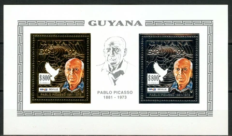 Guyana 1992 Pablo Picasso Expo 92 Seville Mid 3987 A+ 3988 a Gold/Silver Perf Cover