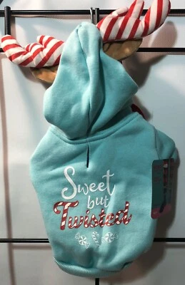 Small “Sweet But Twisted” Candy Cane Rein Dog Hoodie - Image 1 of 2