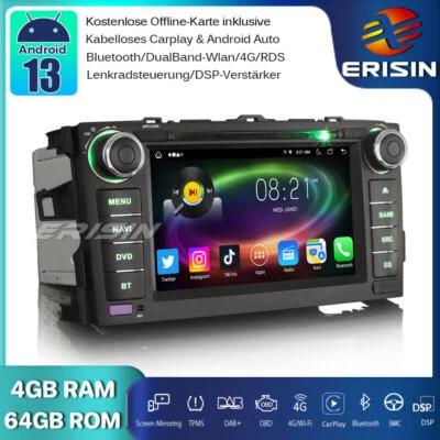 64GB Android 14 Autoradio GPS DAB+CarPlay DVD Navi Bluetooth 4G für Toyota Auris - Bild 1 von 4