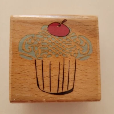 Cupcake with Cherry on Top Mounted Rubber Stamp Hampton Art - Image 1 of 2