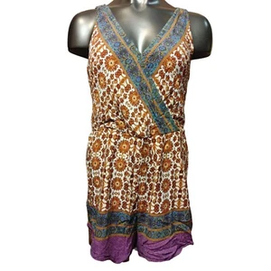 Xhilaration Women's Boho Orange/Purple Sleeveless Low-Top Romper Medium - Picture 1 of 4