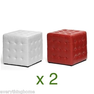 2 moderne weiße oder rote Kunstleder getuftete Würfel Osmanen Fußhocker Designer - Bild 1 von 9