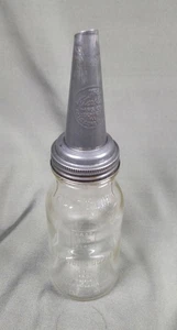Vintage Hazel Atlas Glas Öl Flasche & The Master MFG Co 1926 Metall Ausgießer/Ausgießer - Bild 1 von 12