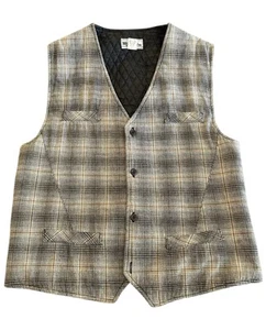 Vtg Waistcoat Quilted Vest Flannel Denim Men's Medium Hipster Daily 100% Cotton - Picture 1 of 15