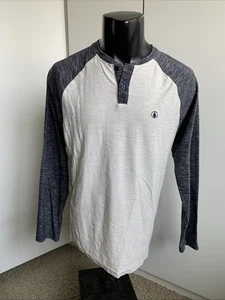 Volcom Henley Shirt Mens size large Ivory/Gray long sleeve T-shirt - Picture 1 of 4