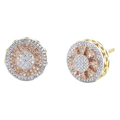 10K Tri-Color Gold Real Diamond 11mm Tiered Floral Circle Stud Earrings 0.26 CT - Image 1 of 4
