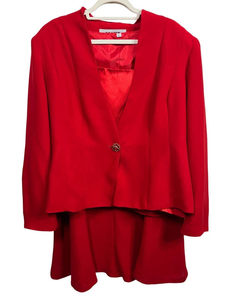 Night Studio Plus 22W Rojo 3 Piezas Falda Traje Conjunto Blazer Tanque Madre Novia Iglesia Foto 1 de 4