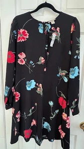 Loft Outlet Womens Black Floral Long Sleeve Buttons w/Ruffle Dress, size 6 - Picture 1 of 3