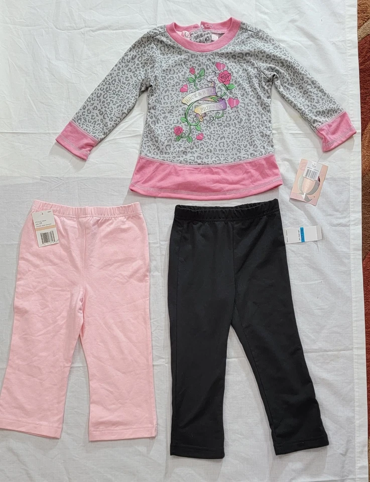 Bebé Q Niño Niña Negro/Gris 2 Piezas Pantalones Conjunto Talla 24 Meses y 1 Pantalón URit Foto 1 de 4