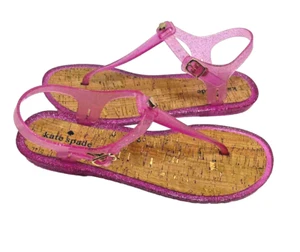 NEW KATE SPADE New York Pink T Strap Glitter Jelly Thong Sandals Size 10B - Picture 1 of 16