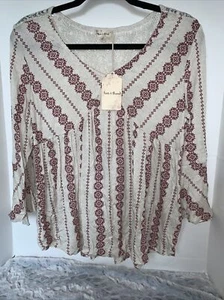 Anthropologie Hem And Thread boho beachy cottage romantic Ivory Top Size L - Picture 1 of 6
