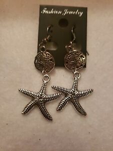 Beautiful Handmade Shiny Silver Colored Sand Dollar Starfish Earrings