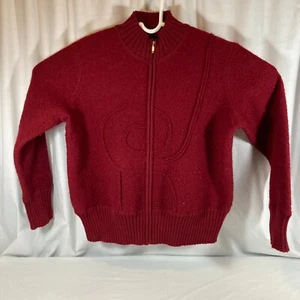 Van Huesen Sweater Red Wool Full Zip Knit Jacket Womens Large Japan Embossed - Picture 1 of 8