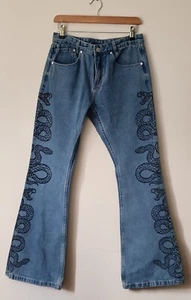 Milk it Womens Jeans Size 28 Light Blue Snake Design Flares NWT. - Bild 1 von 9