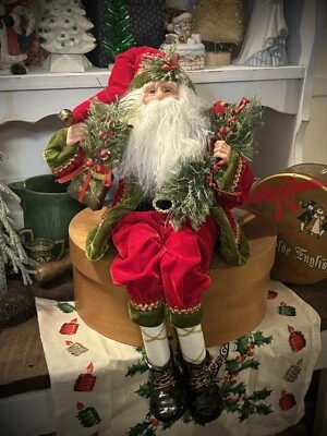 Muñeca de Papá Noel bellamente detallada en traje de terciopelo con pájaro 19"+ Foto 1 de 4