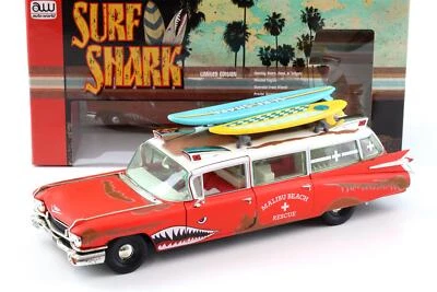 1:18 Auto World 1959 Cadillac Eldorado Ambulanza Surf Shark Rusty Red - Immagine 1 di 4