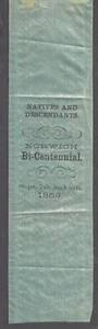 RARE! 1859 NORWICH CT Bi-Centennial Silk Ribbon NATIVES & DESCENDANTS - Picture 1 of 3