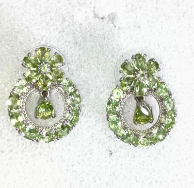 Peridot Natural Floral Earrings in Platinum Over Sterling Silver - Image 1 of 4