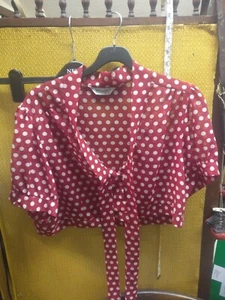 Atmosphere Red & White Polka Dot Short Chiffon Bolero Blouse Size 16 - Picture 1 of 5