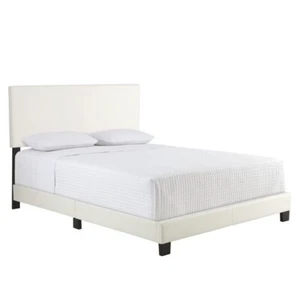 Boyd Sleep Florence Upholstered Faux Leather Platform Bed Frame, Queen, White - Picture 1 of 11