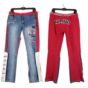 De colección Pepe Jeans Hombres 30 Bota Corte Azul Denim Rojo Jersey Parches Reino Unido Londres 73 - Imagen 1 de 14