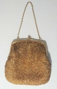 Vintage Walborg Gold Beaded Purse Evening Bag Formal Dressy Chain Satin Lined - Picture 1 of 12