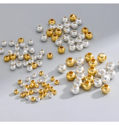 S925 Solid Silver Antique Gold Frosted Round Beads Loose Beads Jewelry Findings - Image 1 of 4