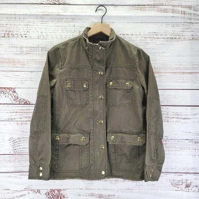 J Crew Downtown Womens Sz PM Resin Coated Field Jacket Waxed Cotton Mossy Brown - Image 1 of 4